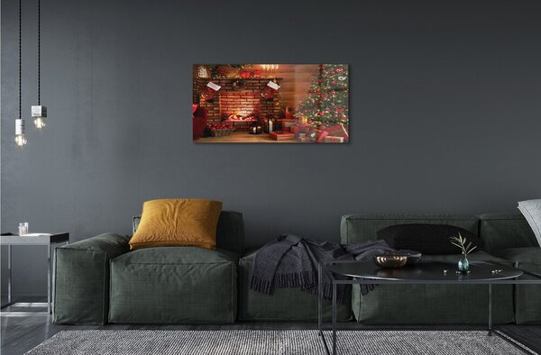 Quadro vetro Alberi di natale regali decorazioni caminetto 100x50 cm 2 appendini