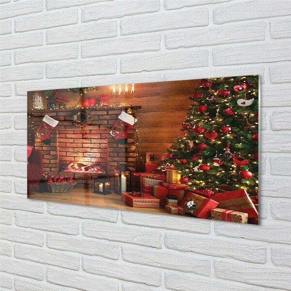 Quadro vetro Alberi di natale regali decorazioni caminetto 100x50 cm 2 appendini