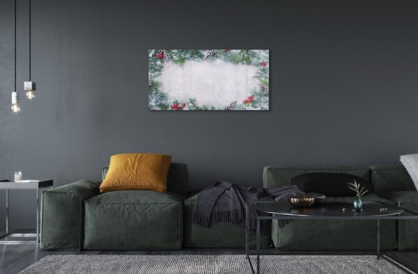 Quadro di vetro Coni di neve ramoscelli 100x50 cm 2 appendini