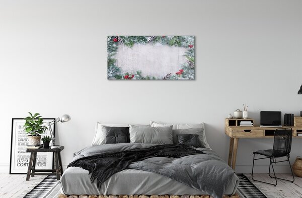 Quadro di vetro Coni di neve ramoscelli 100x50 cm 2 appendini