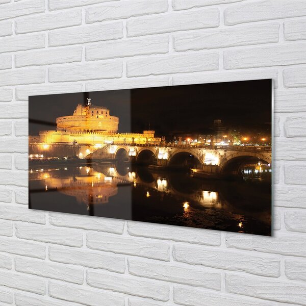 Quadro in vetro Notte dei ponti sul fiume roma 100x50 cm 2 appendini