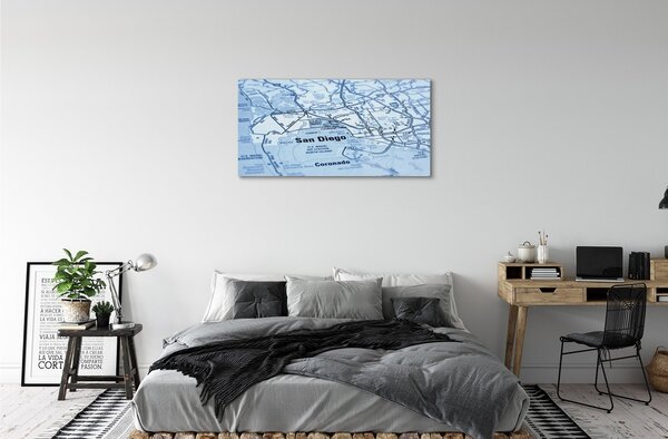 Quadro in vetro Mappa della città 100x50 cm 2 appendini