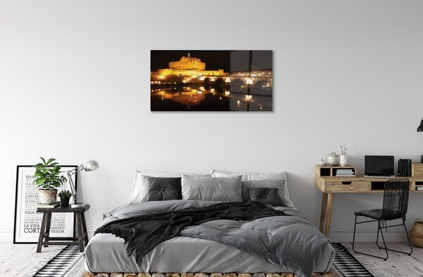 Quadro in vetro Notte dei ponti sul fiume roma 100x50 cm 2 appendini
