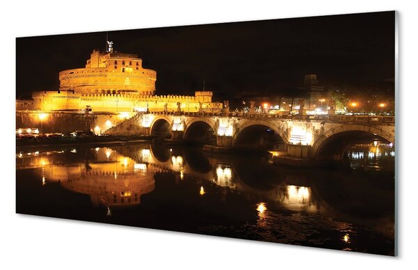 Quadro in vetro Notte dei ponti sul fiume roma 100x50 cm 2 appendini