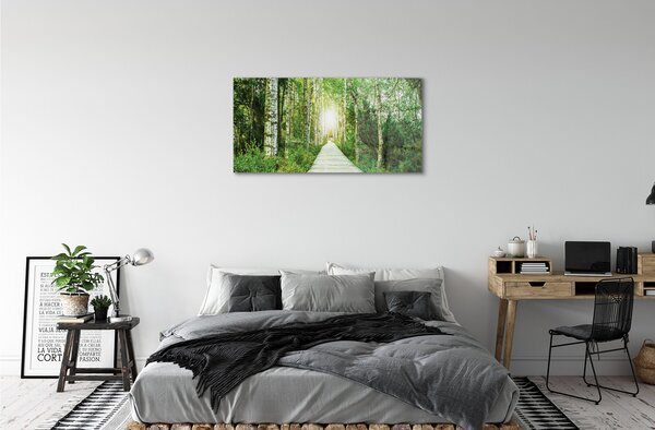 Quadro vetro Bosco stradale betulla 100x50 cm 2 appendini