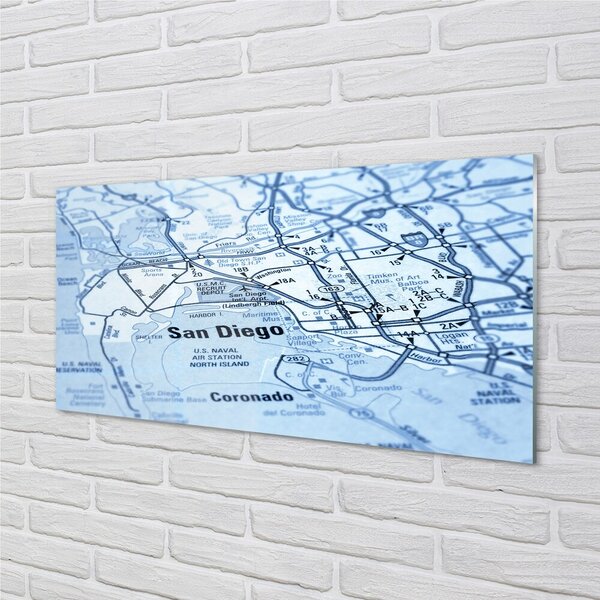 Quadro in vetro Mappa della città 100x50 cm 2 appendini