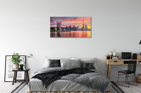 Quadro su vetro Ponte dell'alba 100x50 cm 2 appendini