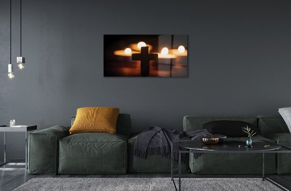 Quadro di vetro Croce di candela 100x50 cm 2 appendini