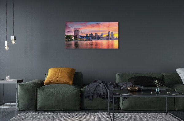 Quadro su vetro Ponte dell'alba 100x50 cm 2 appendini