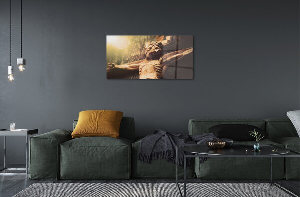 Quadro vetro Gesù di legno 100x50 cm 2 appendini