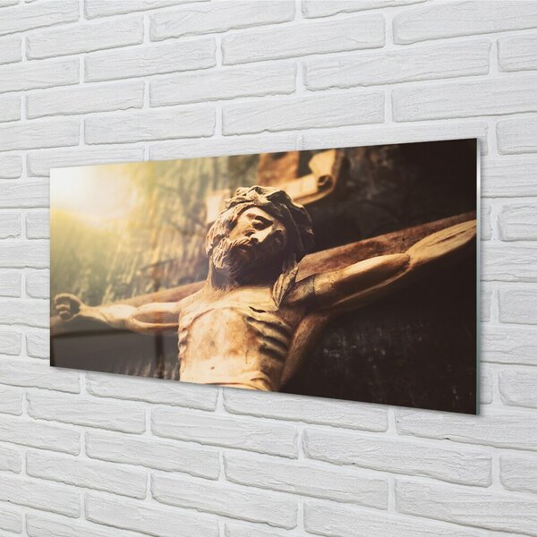 Quadro vetro Gesù di legno 100x50 cm 2 appendini