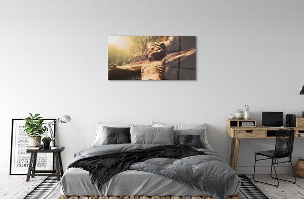 Quadro vetro Gesù di legno 100x50 cm 2 appendini