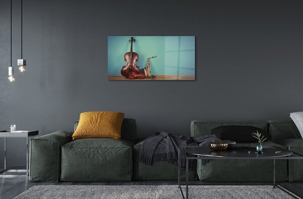 Quadro su vetro Violino tromba 100x50 cm 2 appendini