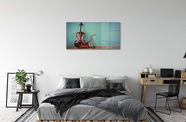 Quadro su vetro Violino tromba 100x50 cm 2 appendini