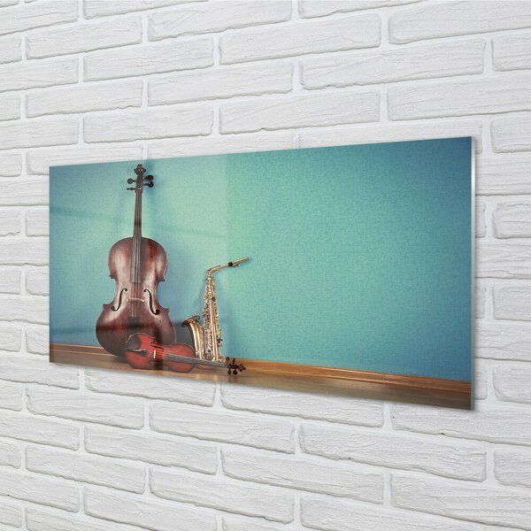 Quadro su vetro Violino tromba 100x50 cm 2 appendini