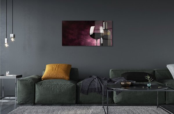 Quadro in vetro Bottiglia di pinna e bicchiere 100x50 cm 2 appendini
