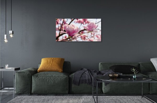 Quadro su vetro Alberi di magnolia 100x50 cm 2 appendini