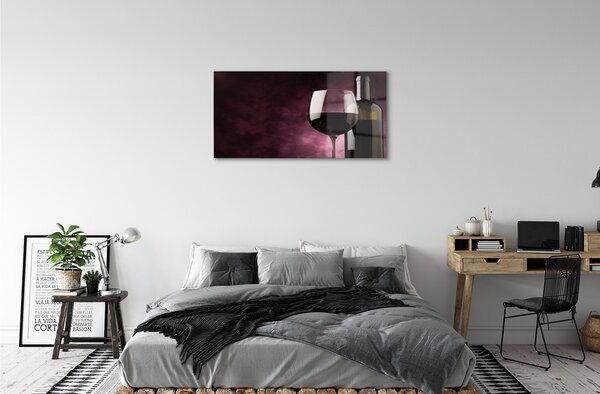 Quadro in vetro Bottiglia di pinna e bicchiere 100x50 cm 2 appendini
