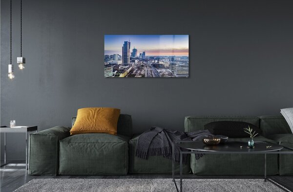 Quadro in vetro Varsavia panorama grattacieli alba 100x50 cm 2 appendini