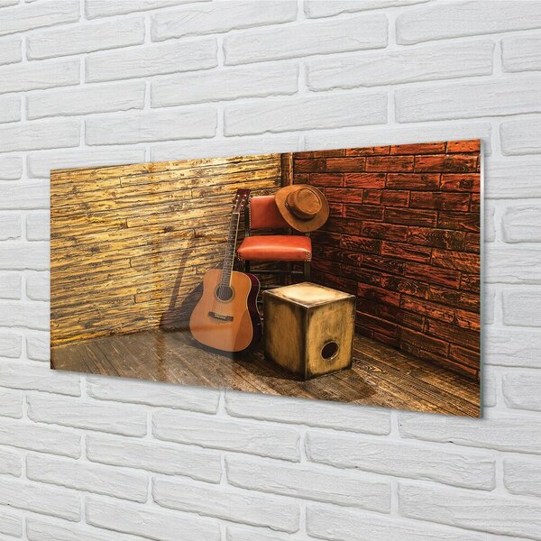 Quadro su vetro Sedia a cappello per chitarra 100x50 cm 2 appendini