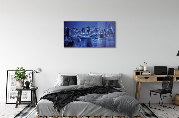 Quadro vetro Panorama ponte grattacieli fiume 100x50 cm 2 appendini