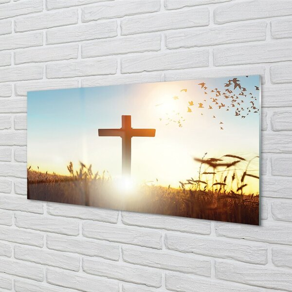 Quadro di vetro Sole in campo aperto 100x50 cm 2 appendini