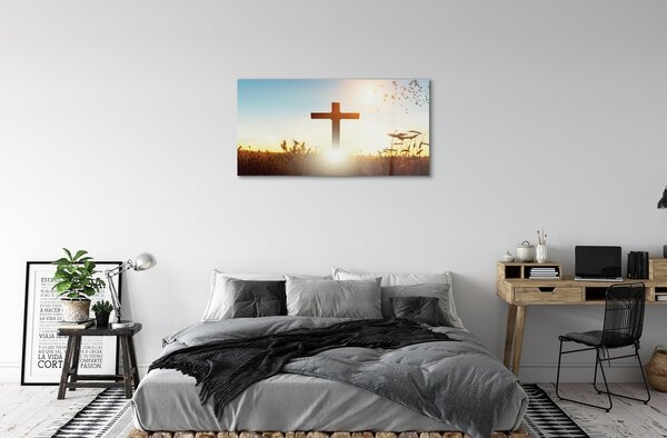 Quadro di vetro Sole in campo aperto 100x50 cm 2 appendini