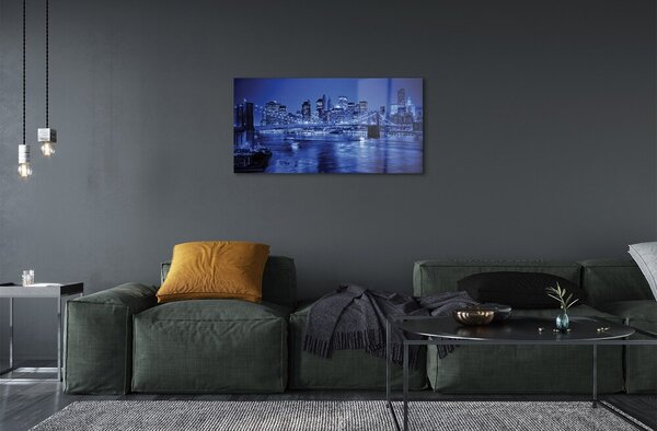 Quadro vetro Panorama ponte grattacieli fiume 100x50 cm 2 appendini