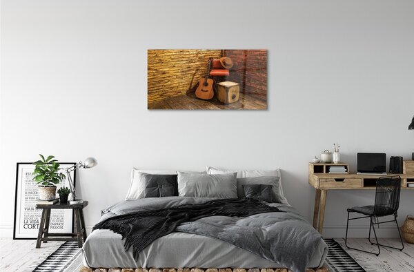 Quadro su vetro Sedia a cappello per chitarra 100x50 cm 2 appendini
