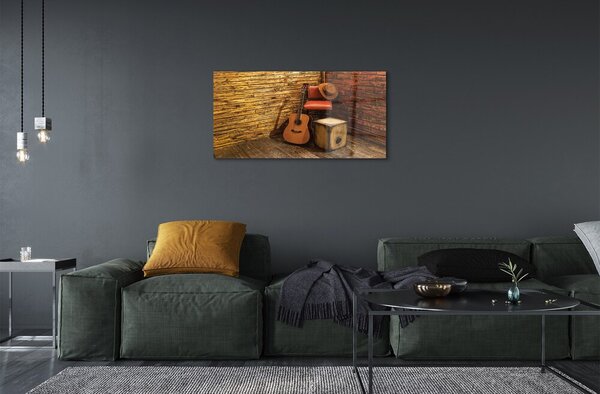 Quadro su vetro Sedia a cappello per chitarra 100x50 cm 2 appendini