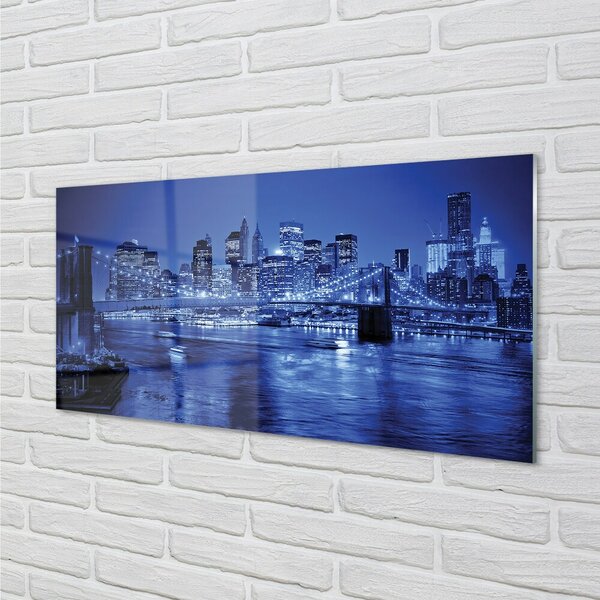 Quadro vetro Panorama ponte grattacieli fiume 100x50 cm 2 appendini
