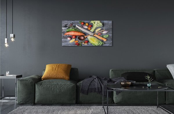 Quadro vetro Coltello patate dolci pomodori spinaci 100x50 cm 2 appendini