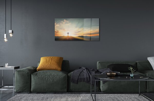 Quadro su vetro Attraversare la montagna del sole 100x50 cm 2 appendini