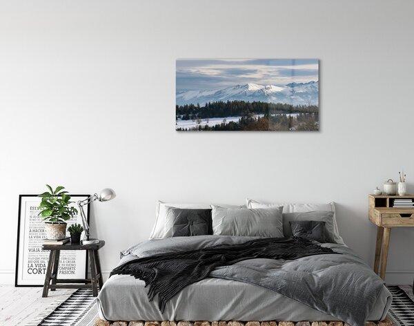 Quadro su vetro Montagne neve invernale 100x50 cm 2 appendini