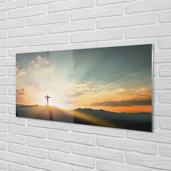 Quadro su vetro Attraversare la montagna del sole 100x50 cm 2 appendini