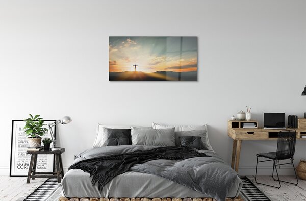 Quadro su vetro Attraversare la montagna del sole 100x50 cm 2 appendini