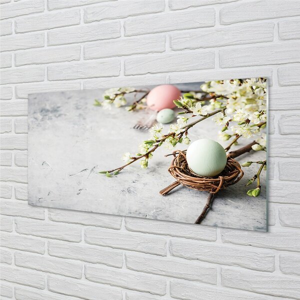 Quadro in vetro Fiori d'uovo 100x50 cm 2 appendini