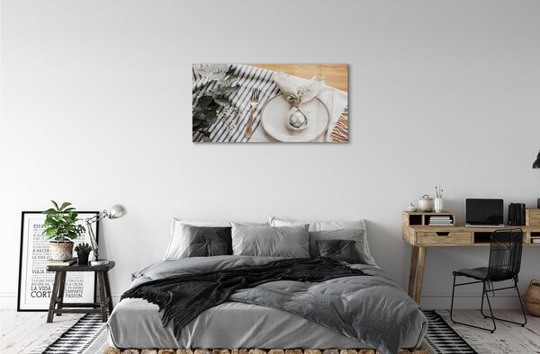 Quadro di vetro Fiori del piatto d'uovo 100x50 cm 2 appendini
