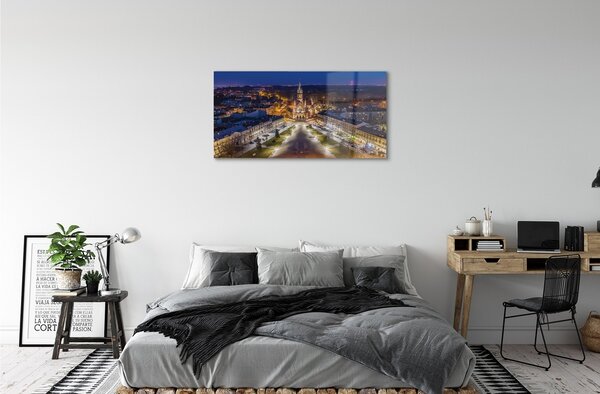 Quadro in vetro Panorama della chiesa notturna di cracovia 100x50 cm 2 appendini