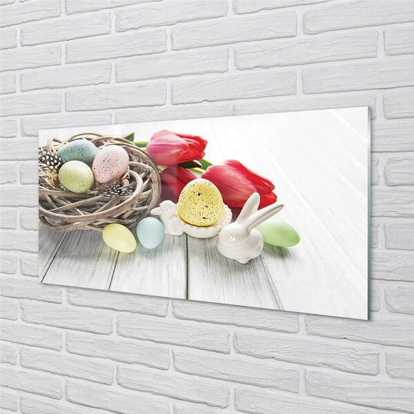 Quadro su vetro Uova tulipani 100x50 cm 2 appendini