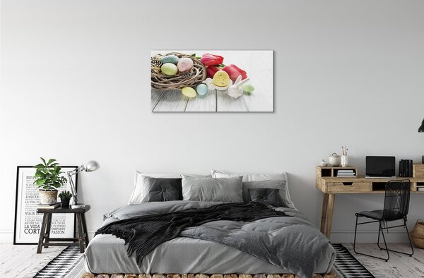 Quadro su vetro Uova tulipani 100x50 cm 2 appendini
