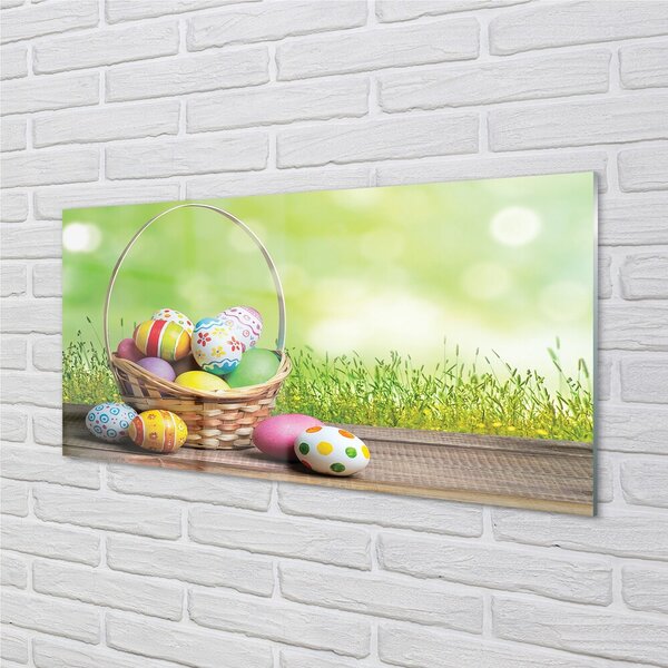 Quadro su vetro Prato a cesto d'uovo 100x50 cm 2 appendini