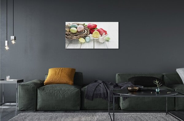 Quadro su vetro Uova tulipani 100x50 cm 2 appendini
