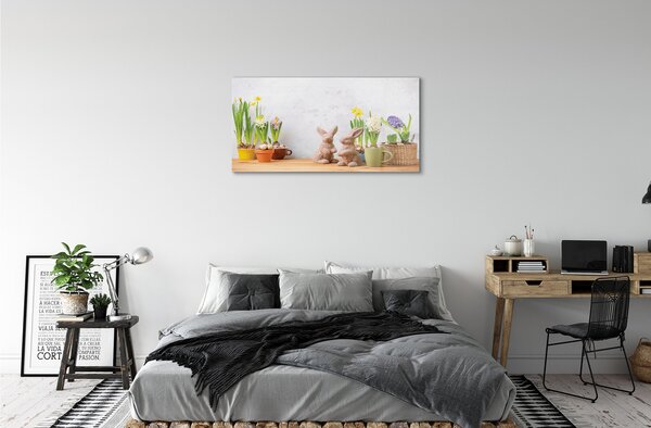 Quadro in vetro Fiori conigli 100x50 cm 2 appendini
