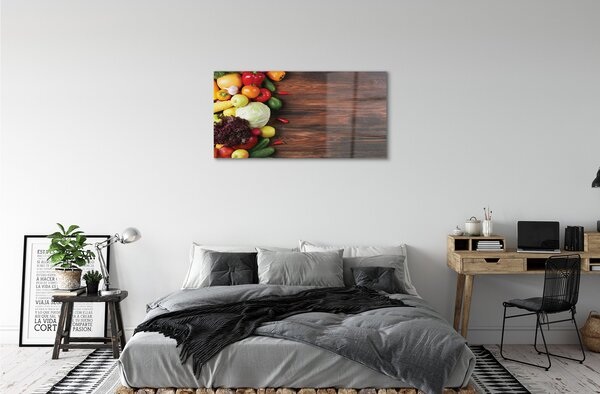 Quadro in vetro Mais, peperoni, cavoli 100x50 cm 2 appendini