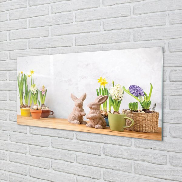 Quadro in vetro Fiori conigli 100x50 cm 2 appendini