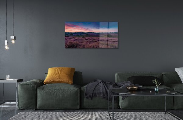 Quadro in vetro Campo di heather 100x50 cm 2 appendini