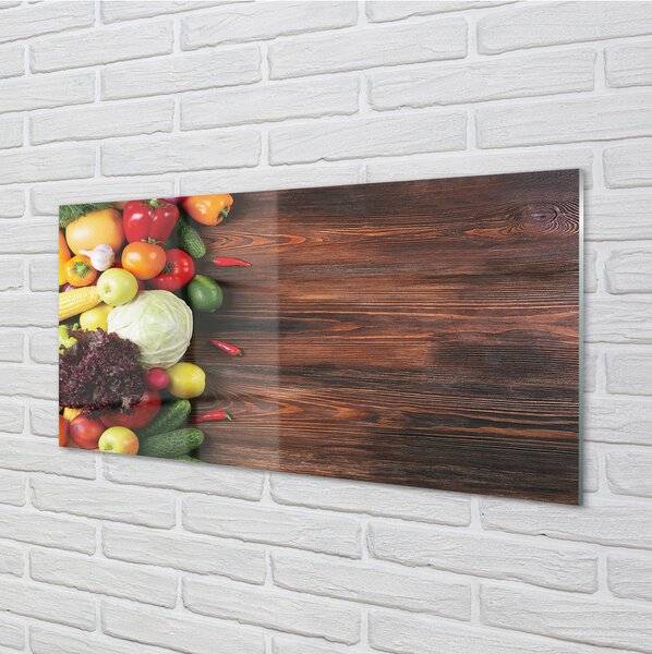 Quadro in vetro Mais, peperoni, cavoli 100x50 cm 2 appendini