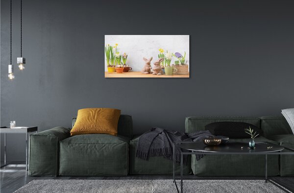Quadro in vetro Fiori conigli 100x50 cm 2 appendini