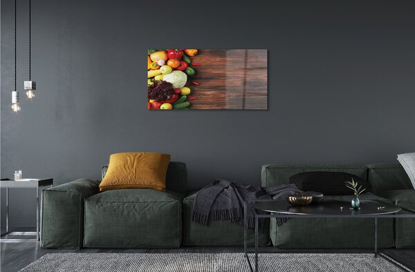 Quadro in vetro Mais, peperoni, cavoli 100x50 cm 2 appendini